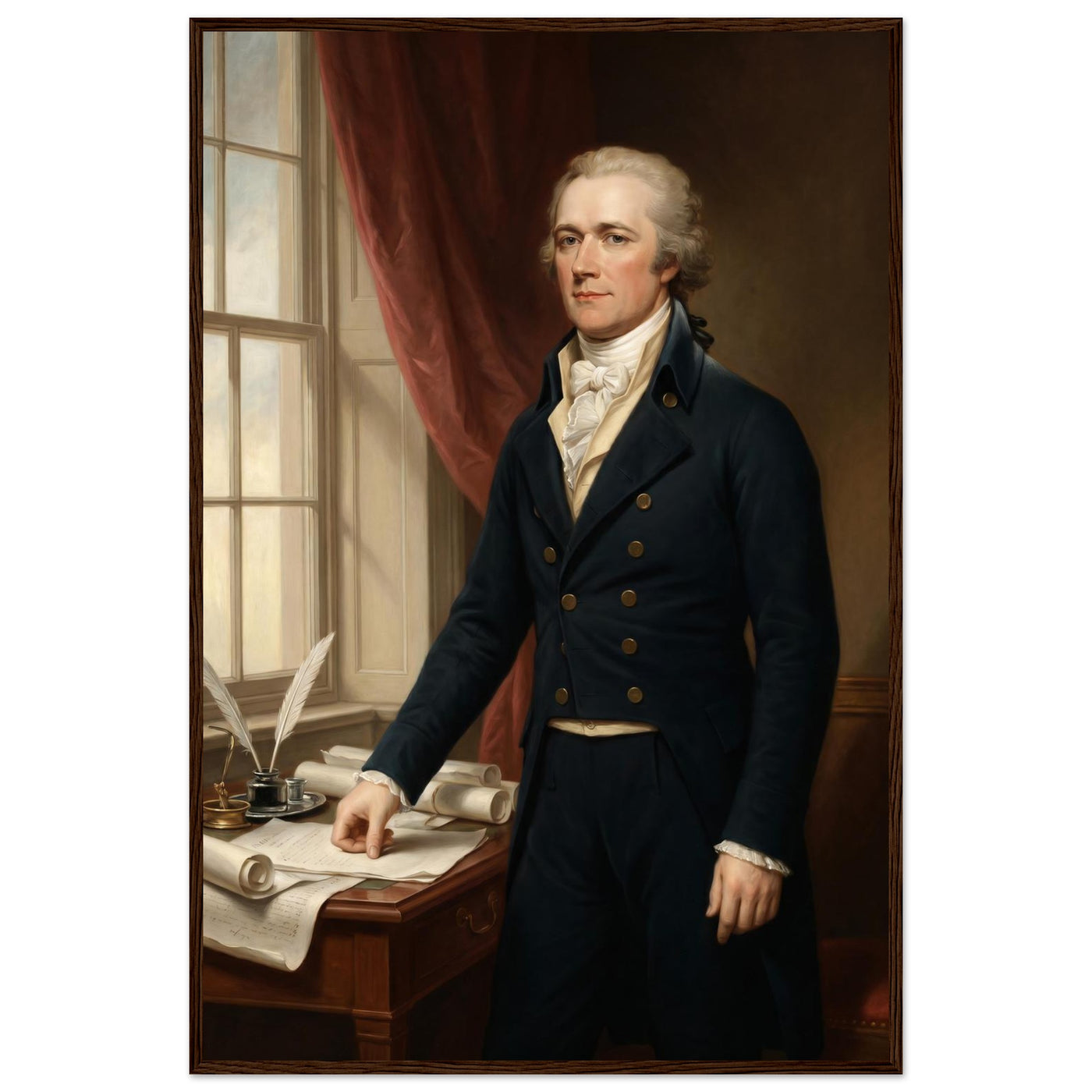 Framed portrait of Alexander Hamilton, ready to hang.
