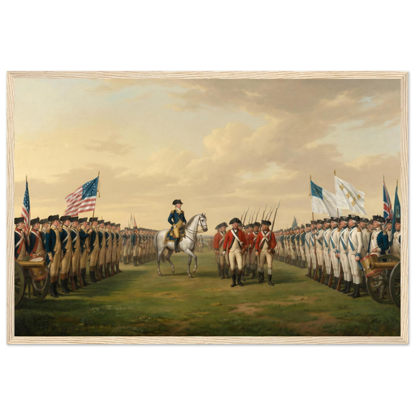 Wooden framed print of the surrender of Cornwallis — room view, ready to hang.