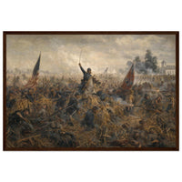 Framed panoramic art print of the Battle of Antietam, in a solid wood frame.