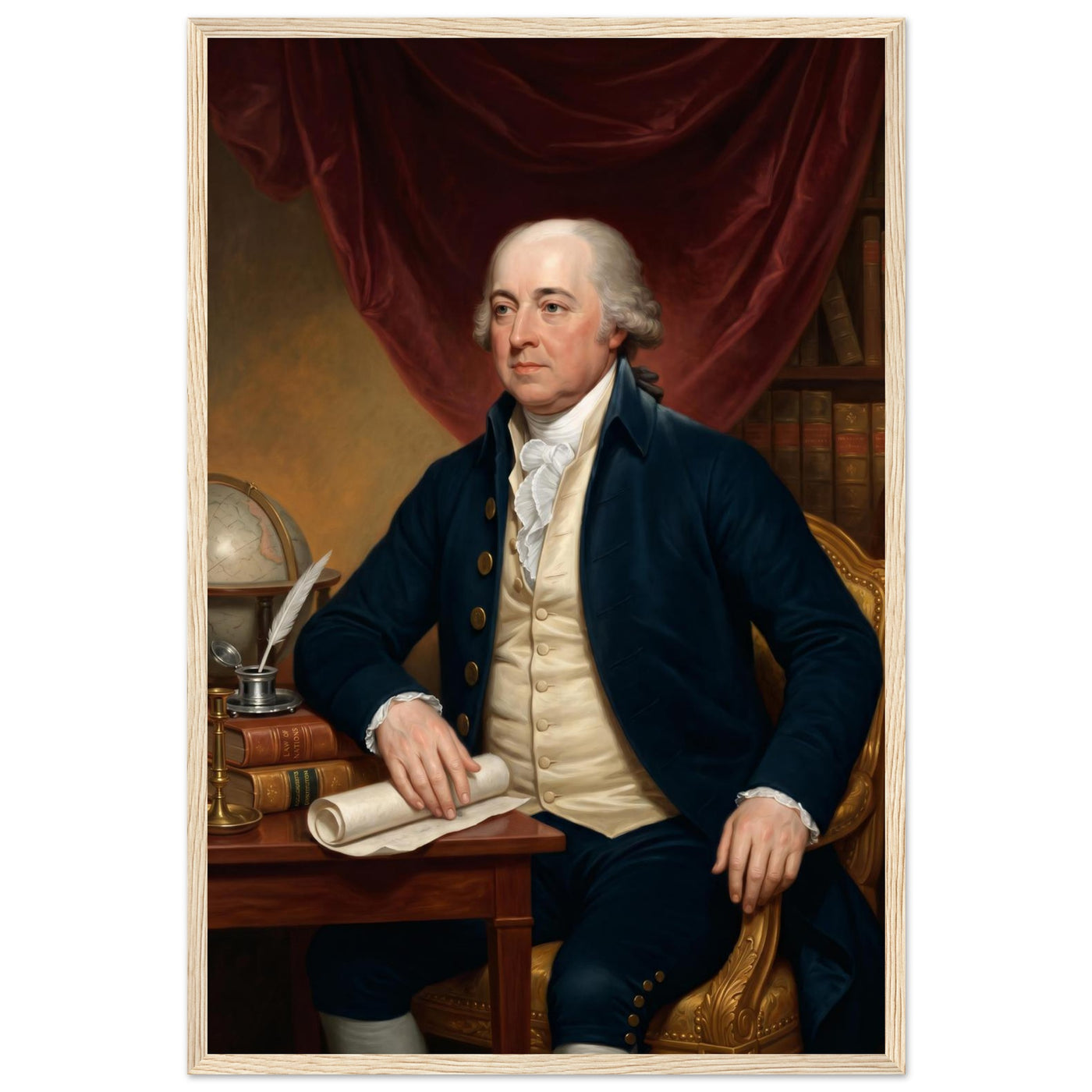 Framed portrait of a Revolutionary-era patriot, ready to hang.