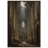 The Vault at Christmas — framed fine art print of soldiers resting in a bombed church nave, 12x18″ in a dark wood frame