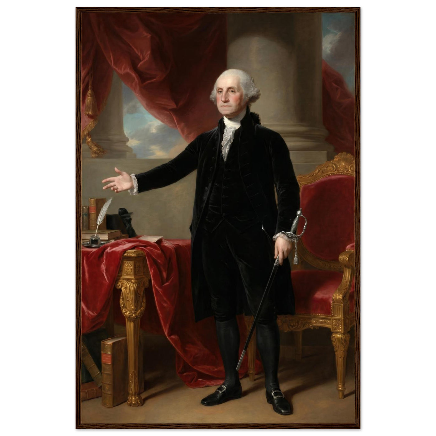 Framed portrait of George Washington, ready to hang.
