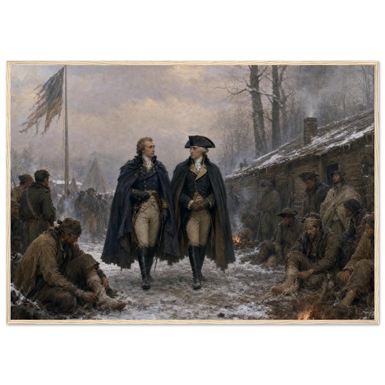 Framed print of Washington in prayer at Valley Forge, ready to hang.