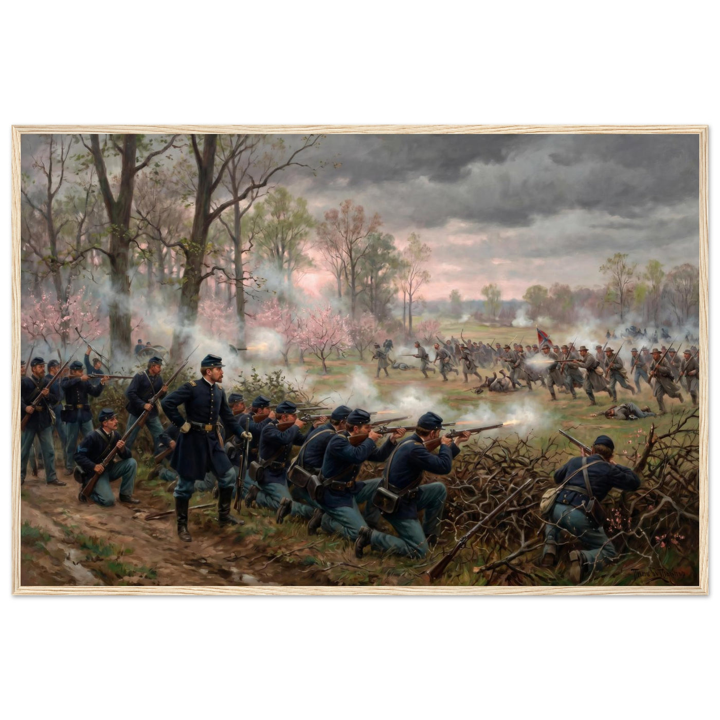 Wooden framed print of the Battle of Shiloh — room view, ready to hang.