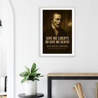 Framed Patrick Henry 'liberty or death' quote print, ready to hang.