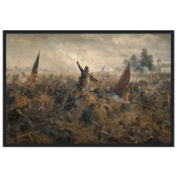 Framed panoramic art print of the Battle of Antietam, in a solid wood frame.