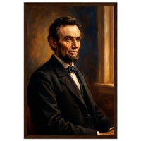 Framed seated portrait of Abraham Lincoln, ready to hang.
