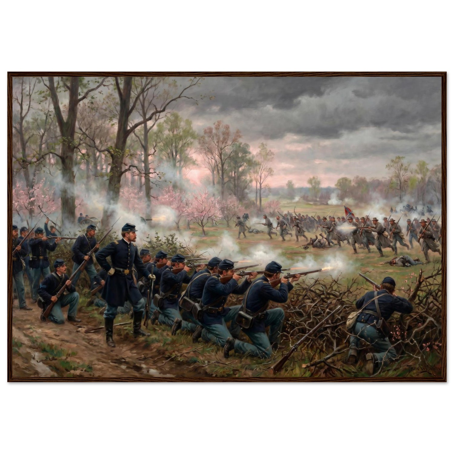 Wooden framed print of the Battle of Shiloh — room view, ready to hang.