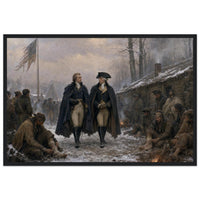 Framed print of Washington in prayer at Valley Forge, ready to hang.