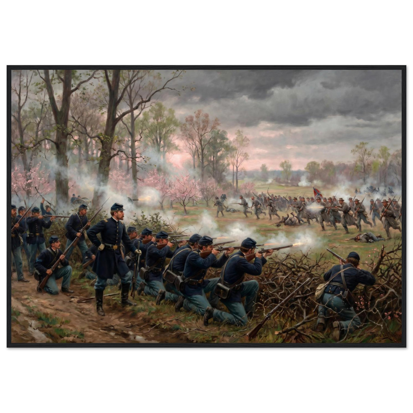 Wooden framed print of the Battle of Shiloh — room view, ready to hang.