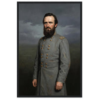 Framed portrait painting of a bearded Confederate general in gray uniform, in a solid wood frame.