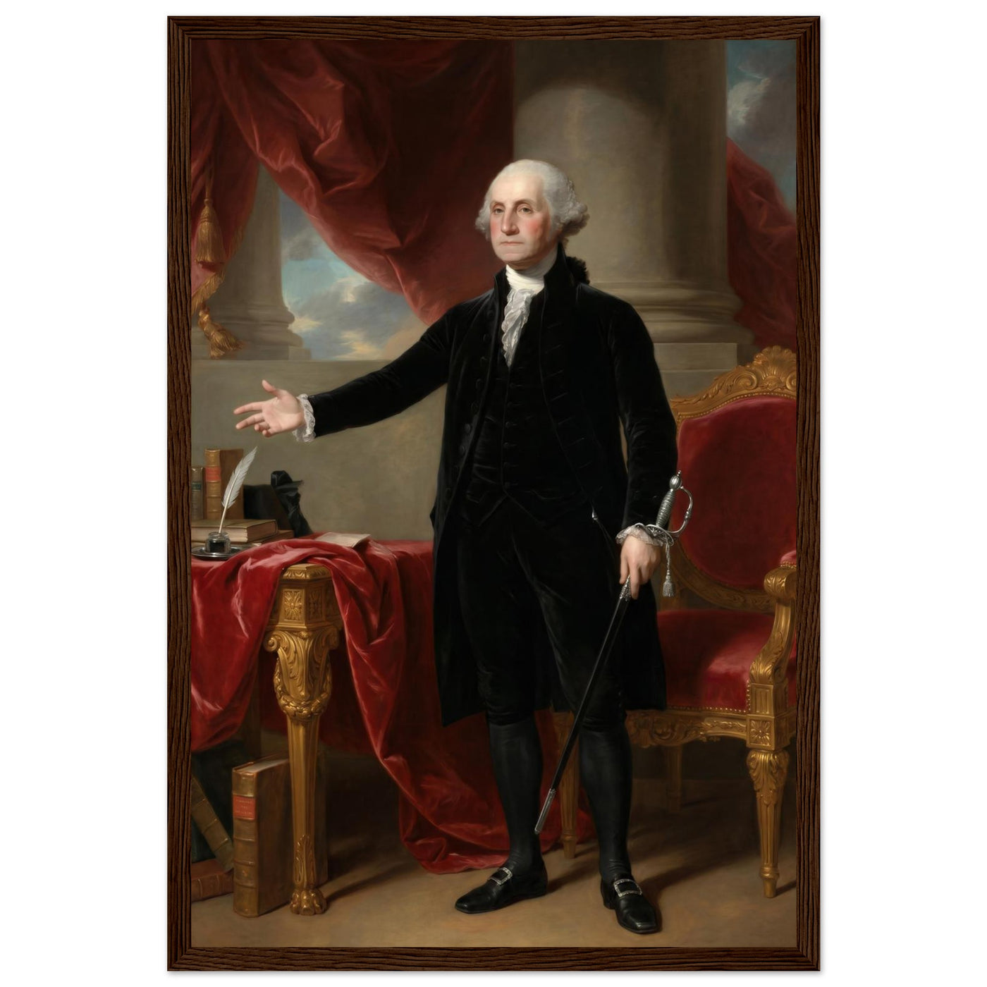 Framed portrait of George Washington, ready to hang.