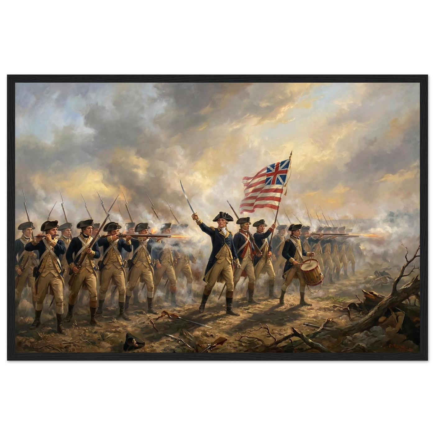 Framed print of the Spirit of '76 fife and drum, ready to hang.