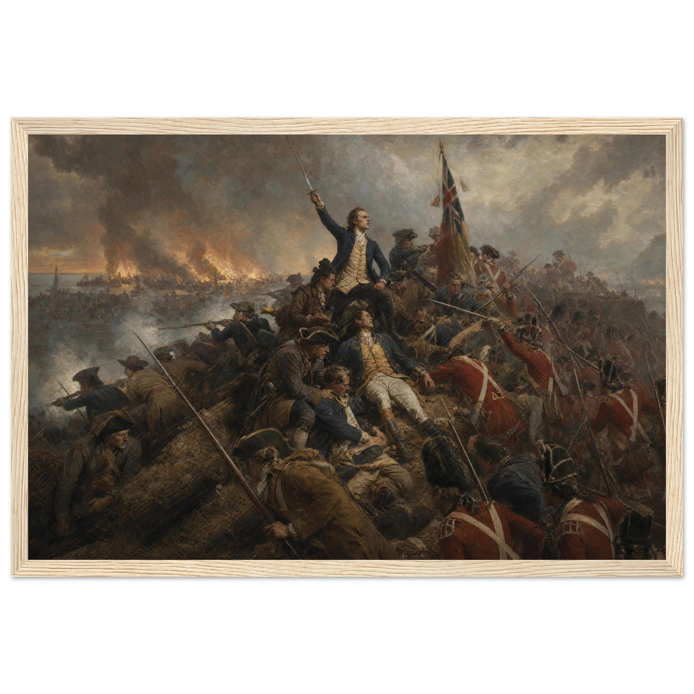 Framed print of the Battle of Bunker Hill, ready to hang.