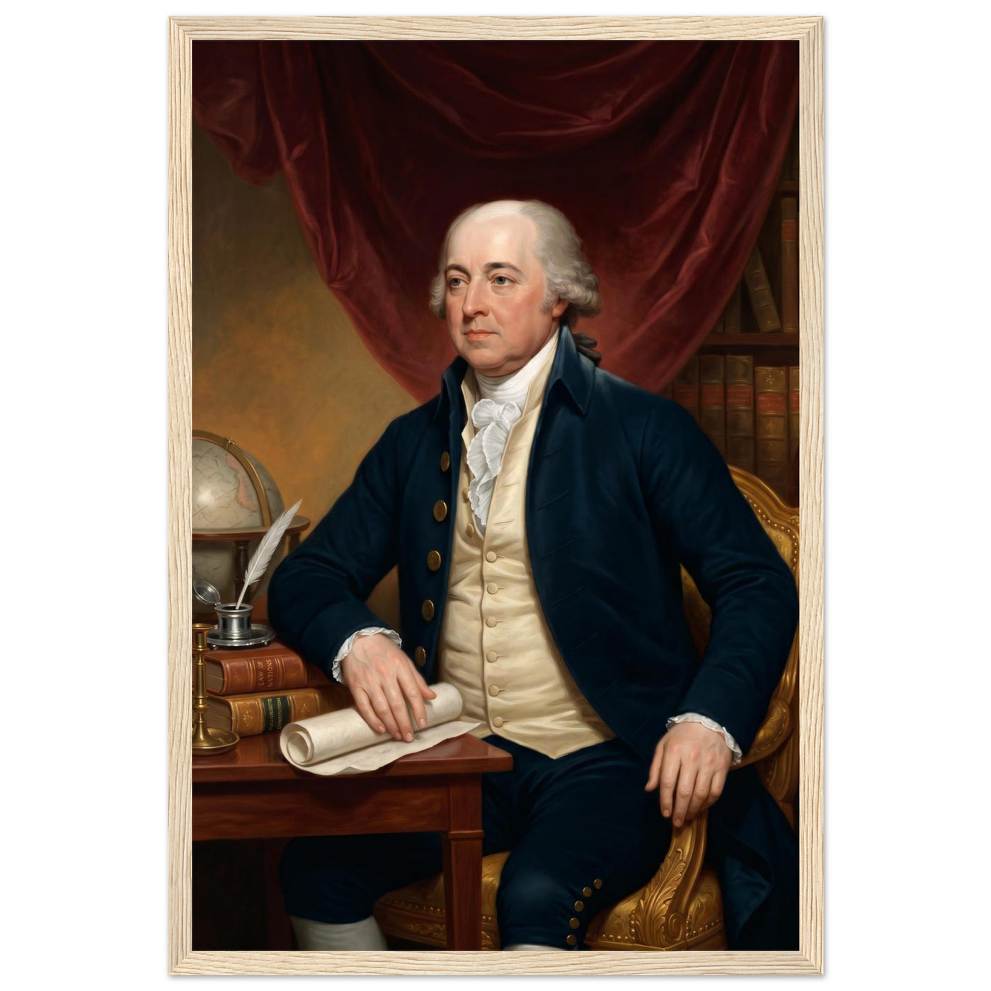 Framed portrait of a Revolutionary-era patriot, ready to hang.