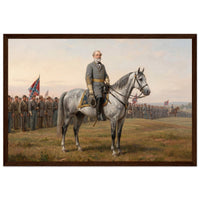 Framed equestrian painting of General Lee mounted with his Confederate generals, in a solid wood frame.