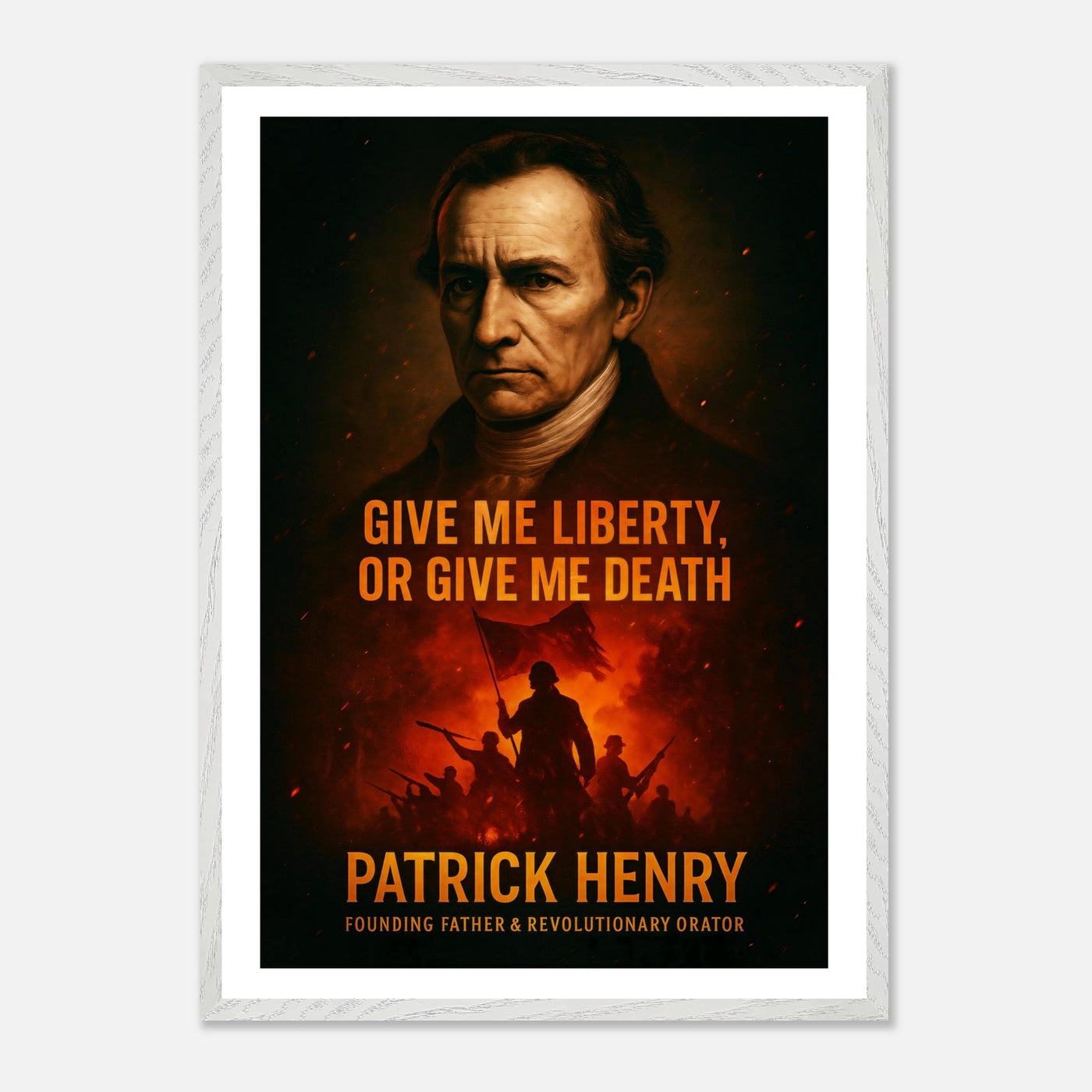 Framed Patrick Henry 'give me liberty' quote print, ready to hang.
