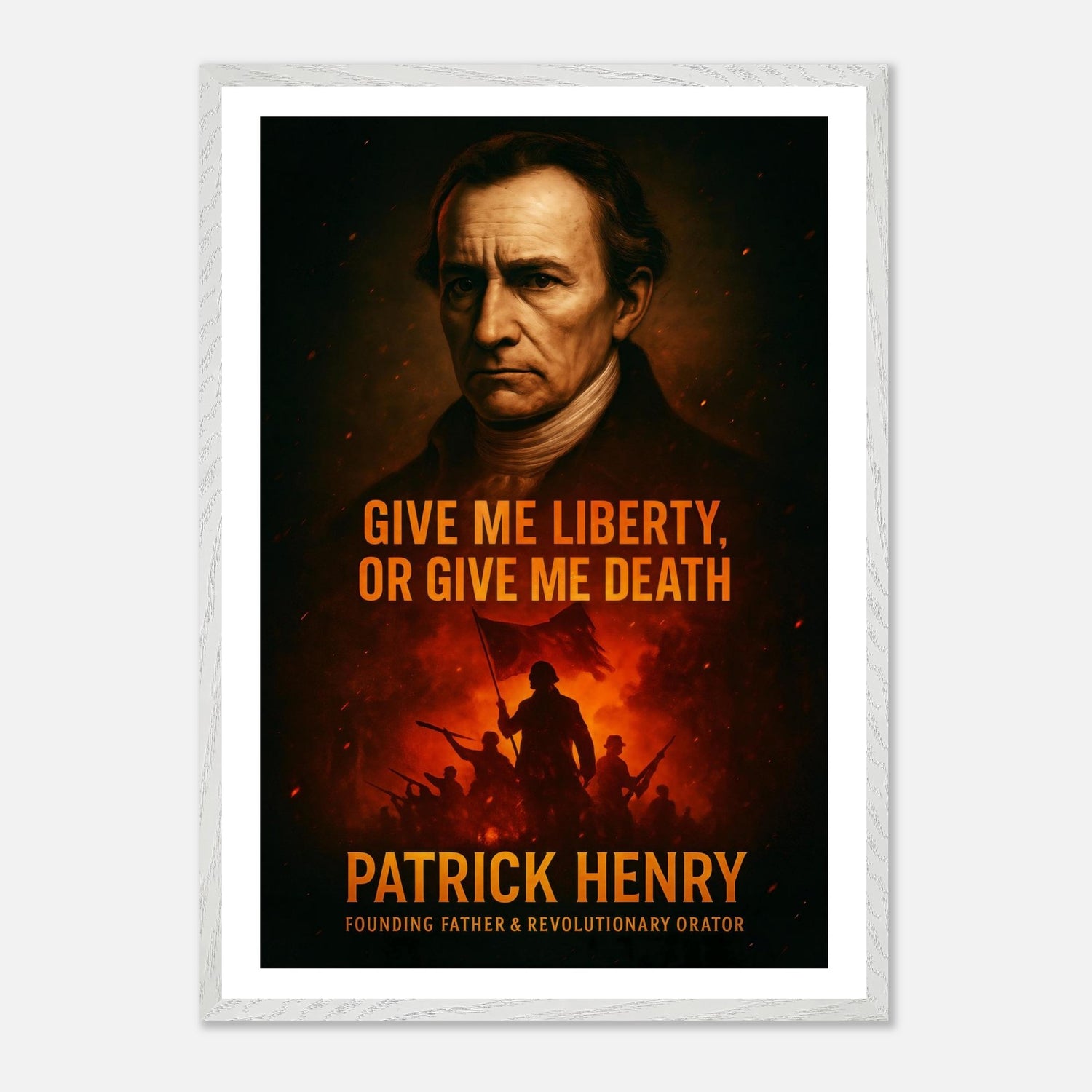 Framed Patrick Henry 'give me liberty' quote print, ready to hang.