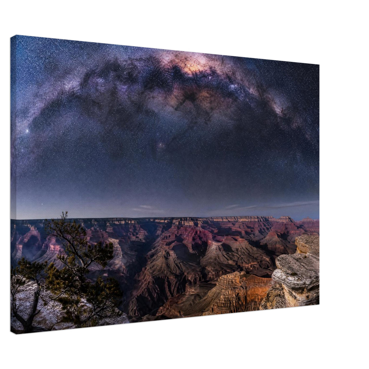 Canvas print of the Grand Canyon under the Milky Way — room view, ready to hang.