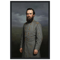 Framed portrait painting of a bearded Confederate general in gray uniform, in a solid wood frame.