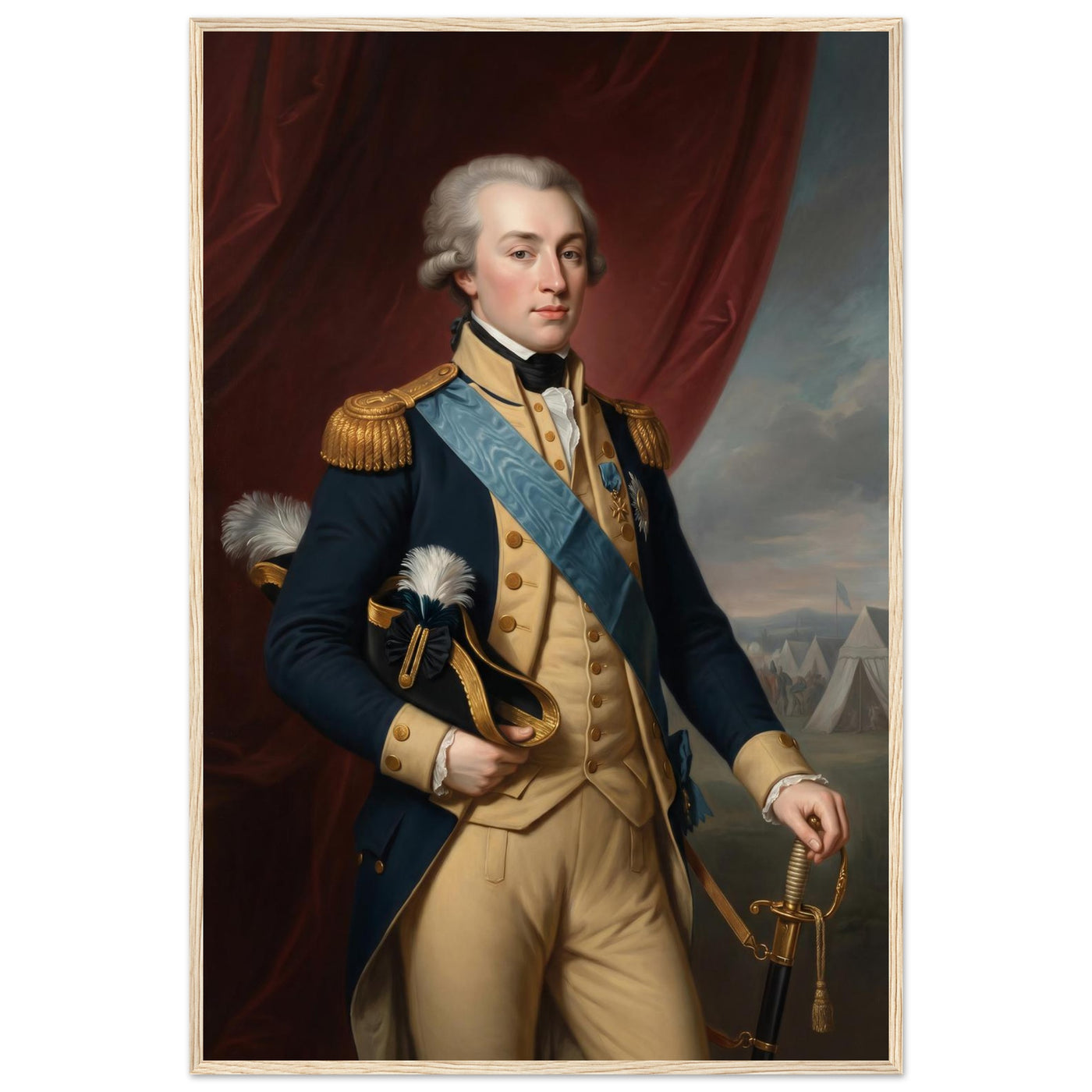 Framed portrait of an early American statesman, ready to hang.
