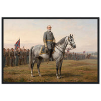 Framed equestrian painting of General Lee mounted with his Confederate generals, in a solid wood frame.
