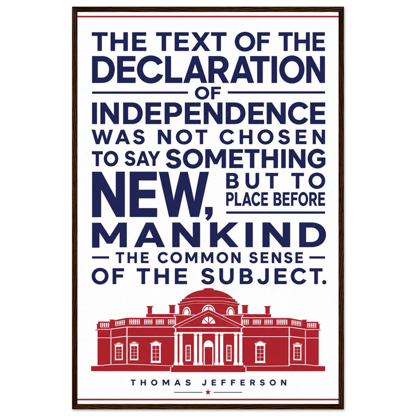 Wooden framed print of the Declaration of Independence text — room view, ready to hang.