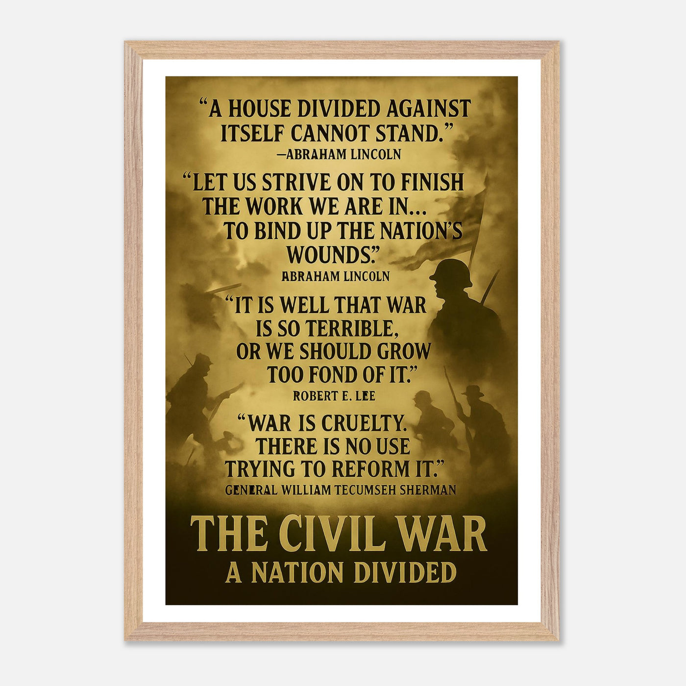 Framed print depicting the divided nation of the Civil War, ready to hang.