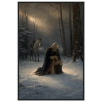 Framed print of Washington praying in the snow at Valley Forge, ready to hang.
