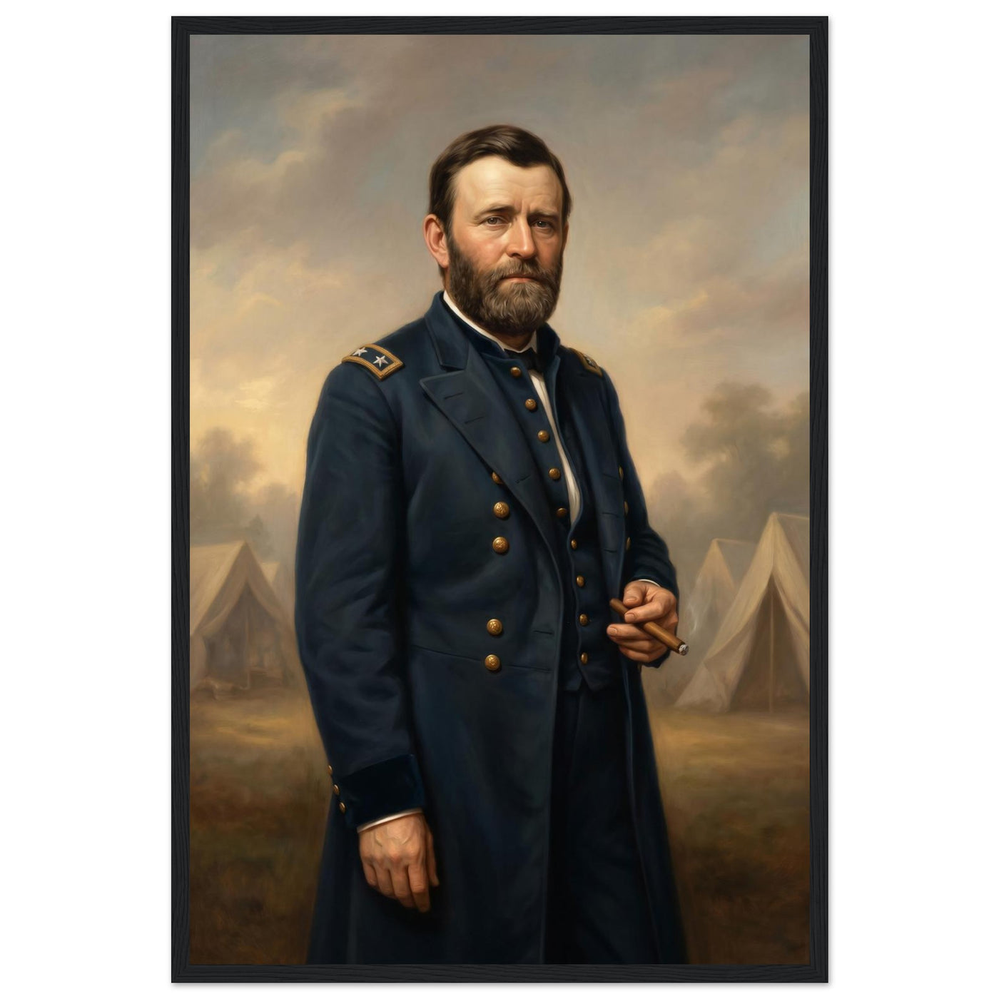 Framed standing portrait of General Ulysses S. Grant, ready to hang.