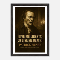 Framed Patrick Henry 'liberty or death' quote print, ready to hang.