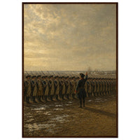 Drill at Valley Forge, 1778 — framed fine art print of Steuben drilling soldiers in line, 28x40″ in a dark wood frame