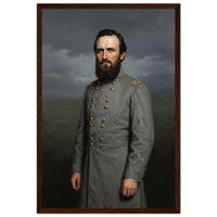 Framed portrait painting of a bearded Confederate general in gray uniform, in a solid wood frame.