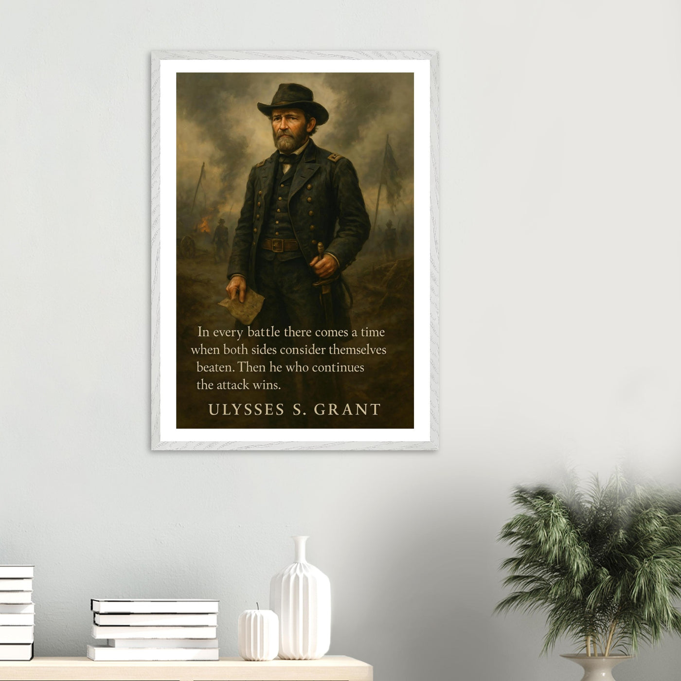 Framed portrait of General Ulysses S. Grant, ready to hang.