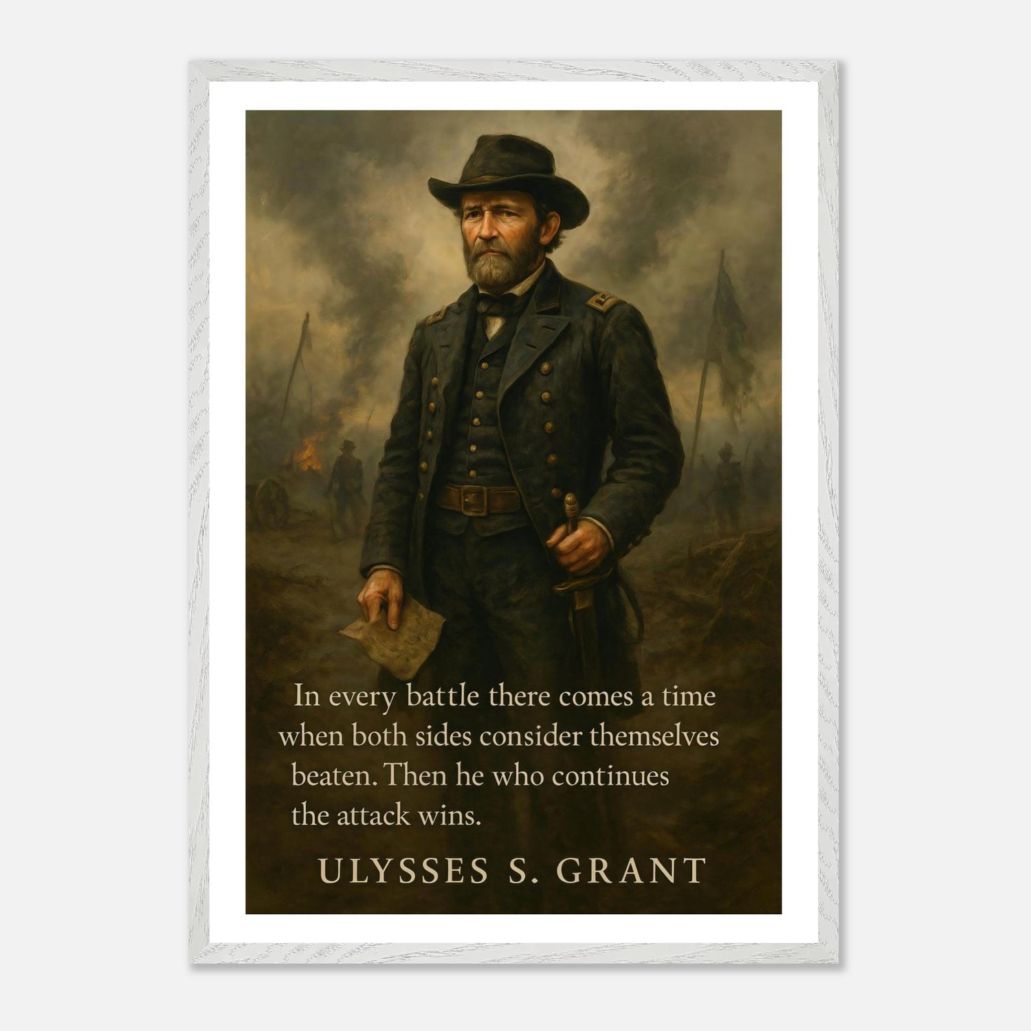 Framed portrait of General Ulysses S. Grant, ready to hang.