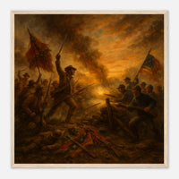 Framed print of Civil War soldiers advancing at dawn, ready to hang.