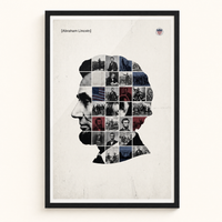 Abraham Lincoln framed print, matte black frame, clean studio product view on premium semi-glossy paper.