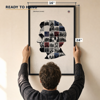 Abraham Lincoln framed print, matte black frame, 16×24″, held to the wall — ready to hang out of the box.