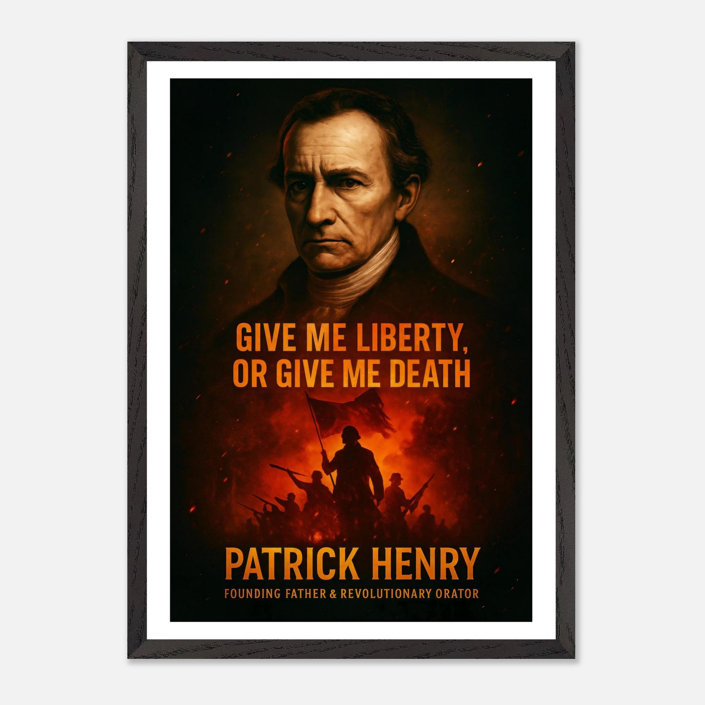 Framed Patrick Henry 'give me liberty' quote print, ready to hang.