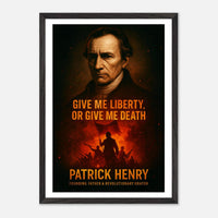 Framed Patrick Henry 'give me liberty' quote print, ready to hang.