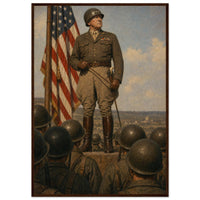 George S. Patton — Third Army — framed fine art print of Patton addressing his troops, 12x18″ in a dark wood frame