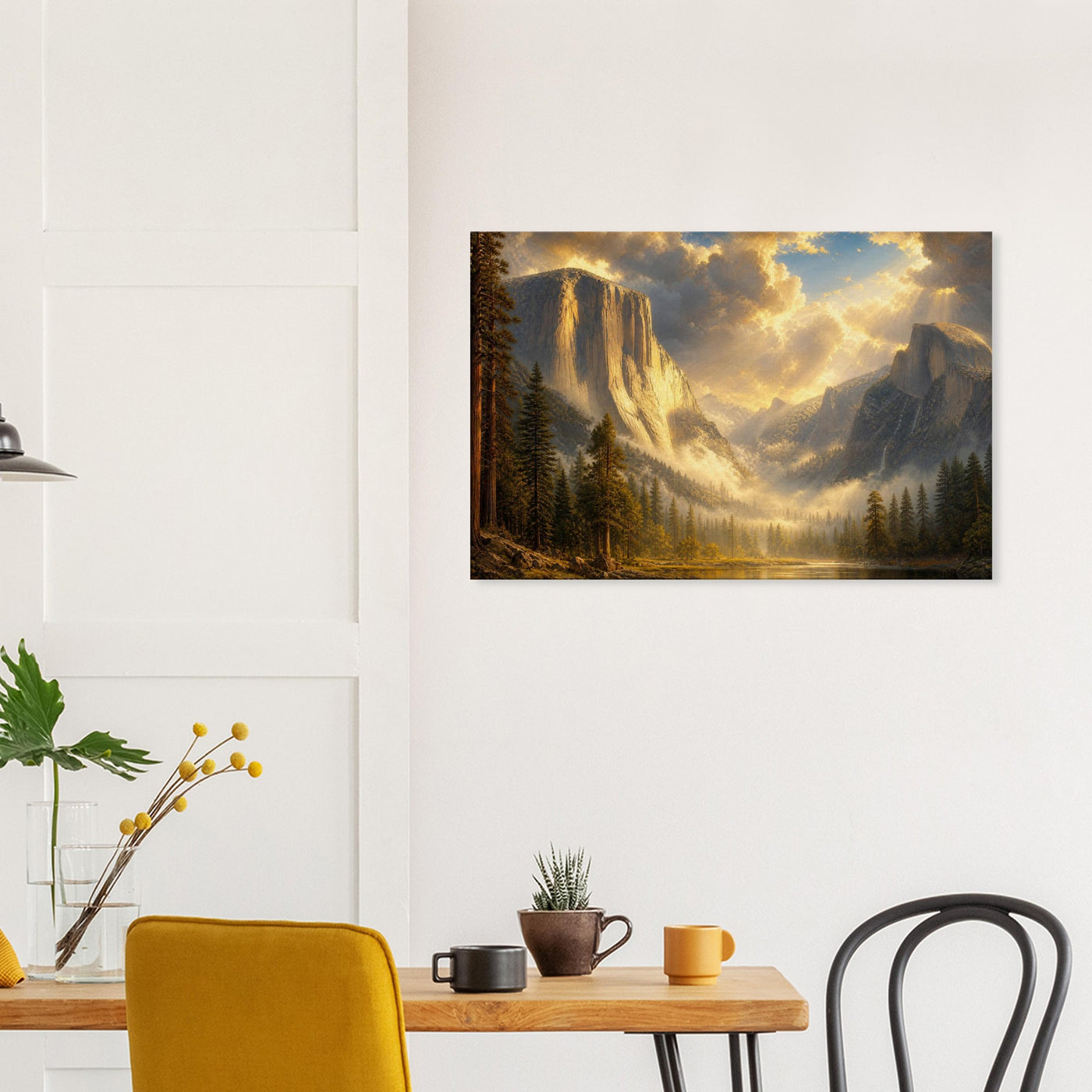 Canvas print of Yosemite Valley at dawn — room view, ready to hang.