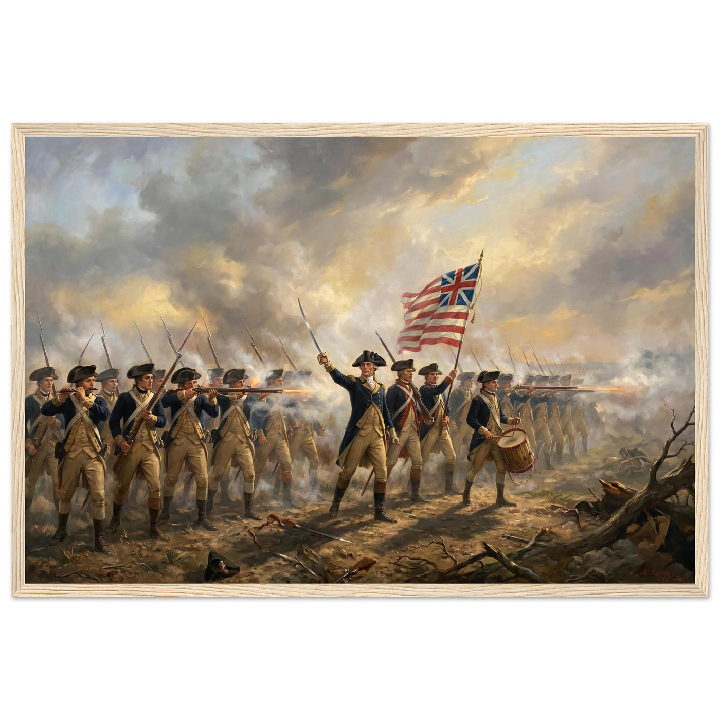Framed print of the Spirit of '76 fife and drum, ready to hang.