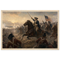 Framed print of a Revolutionary cavalry charge with the flag, ready to hang.