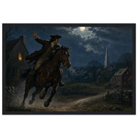 Framed print of Paul Revere's midnight ride, ready to hang.