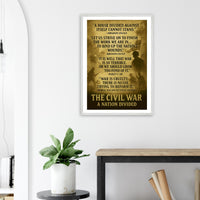 Framed print depicting the divided nation of the Civil War, ready to hang.