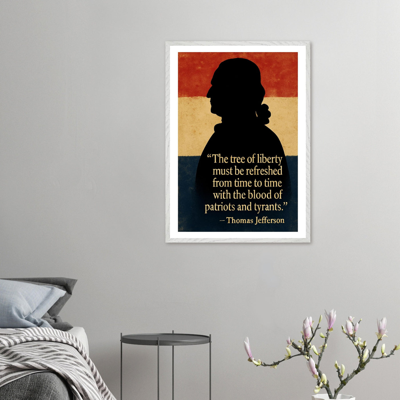 Framed Thomas Jefferson 'blood of patriots' quote print, ready to hang.