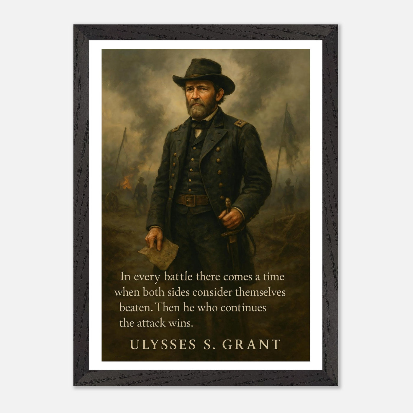 Framed portrait of General Ulysses S. Grant, ready to hang.