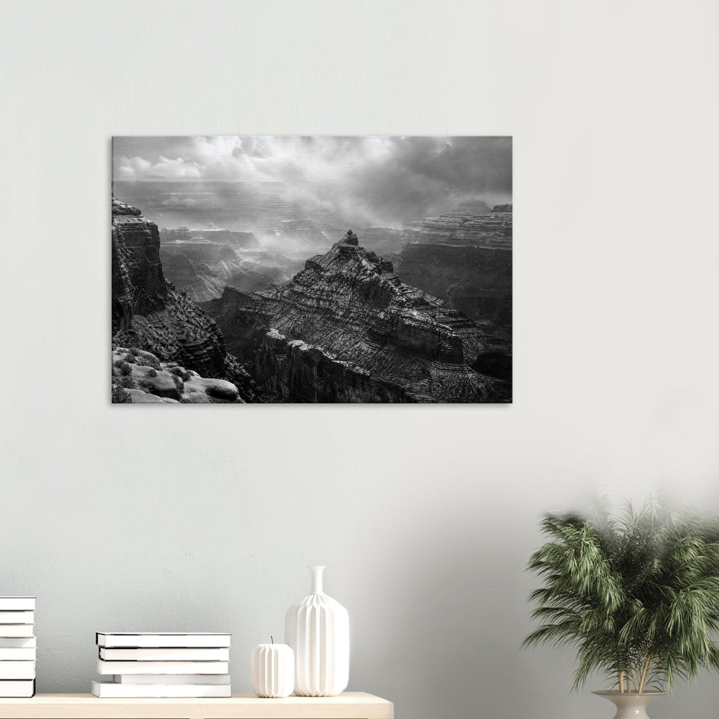 Canvas print of the Grand Canyon in winter — room view, ready to hang.