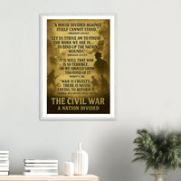 Framed print depicting the divided nation of the Civil War, ready to hang.